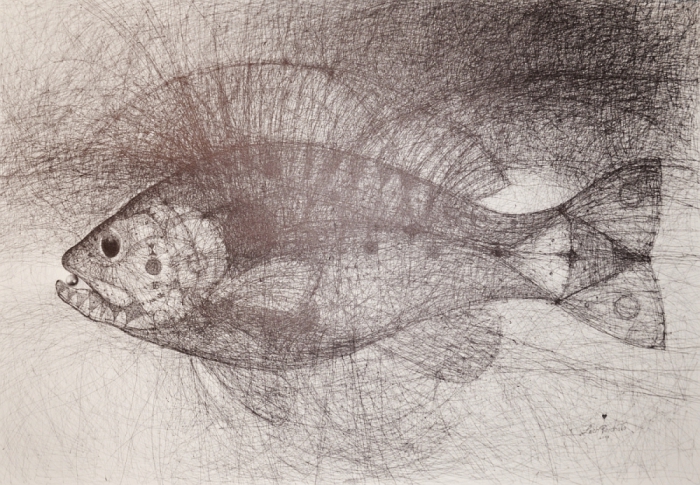 Fish with pearl, 100x70cm, 2017, ballpoint