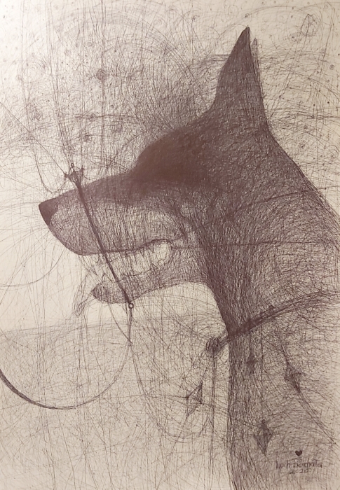 Freak portrait, ballpoint, 100x70cm, 2020, automatic drawing