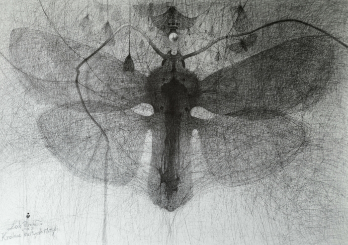 Królowa martwych Motyli - 100x70cm, ballpoint, paper, 2023