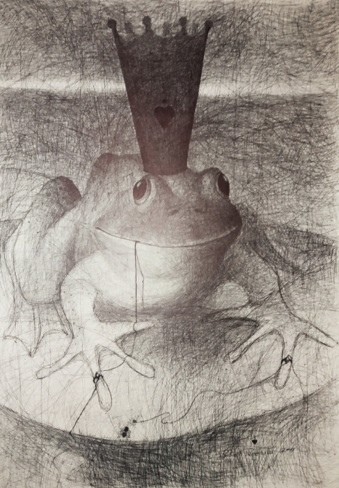 Frog Queen, ballpoint, 100x70cm, 2017. Private Collection